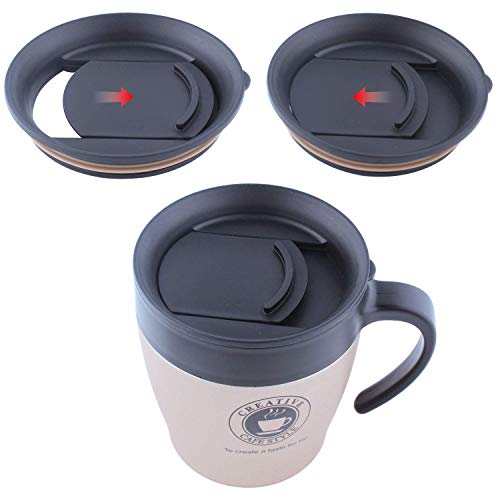 Vabaso 330ml Termo de café para llevar con cucharita de cafe y tapa, Acero inoxidable de doble pared, Taza de café térmica para té, bebidas frías y calientes, oro rosa