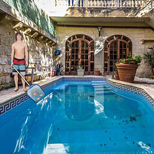 VABNEER Red de Piscina, desnatadora de Hojas de Piscina con Poste de Aluminio de 47 Pulgadas, Red de Malla Fina para Piscina, SPA, bañeras de hidromasaje, pecera, Estanque de jardín (M, Azul)