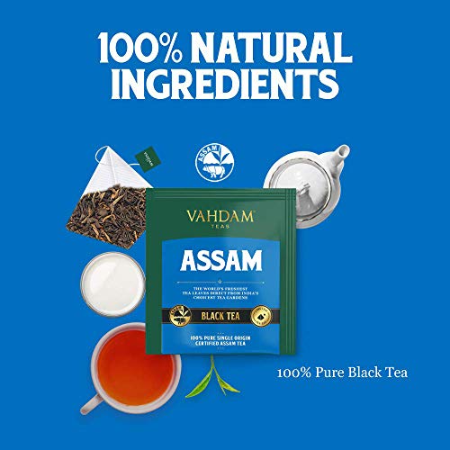 VAHDAM, té negro de Assam (30 bolsitas de té) - Bolsitas de té de hoja larga de Assam - RICH & MALTY - Bolsitas de té para el desayuno, grado FTGFOP1 - 15 sobres de té Pyramid (juego de 2)