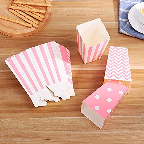 VAINECHAY 12PCS Cajas de palomitas Carton Maíz Caja Papel Pequeña Dulces Papas Fritas Fiesta Cumpleaños para Niños Caja Regalo Comida Bocadillos Titulares Contenedor Onda Dorada Rosa