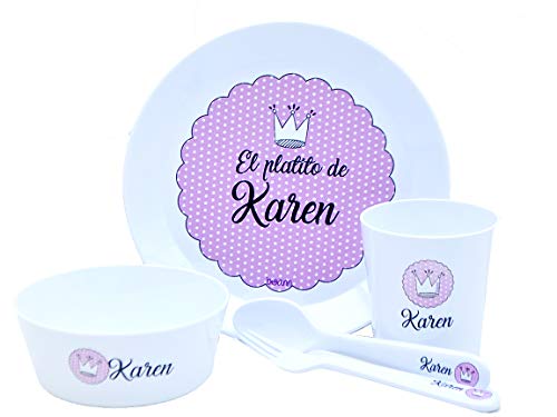 Vajilla con nombre bebé personalizada (Blonda Rosa)