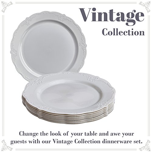 Vajilla para Fiestas Desechable Vintage Collection de Silver Spoons 1869 | 20 Platos para Ensalada| Platos de Plástico Resistente | Elegante Aspecto de Porcelana Fina (Gris - 22,5 Cm)