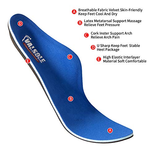 Valsole Plantillas Ortopédicas soportes de arco y talones la absorción de choque- para el dolor de talón, pie plano, Fascitis Plantar, dolor de rodilla y espalda (41-42 EU (270mm), blue-v7c)