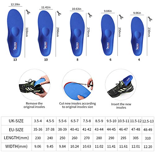 Valsole Plantillas Ortopédicas soportes de arco y talones la absorción de choque- para el dolor de talón, pie plano, Fascitis Plantar, dolor de rodilla y espalda (48-49 EU (310mm), V107B-Azul)