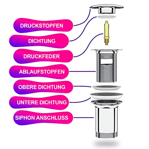 Válvula Desagüe con Rebosadero Desagüe – Tapones de Desagüe Lavabo Válvula Pop-Up Válvula - Desagüe con Rebosadero Desagüe Universal Click-Clack