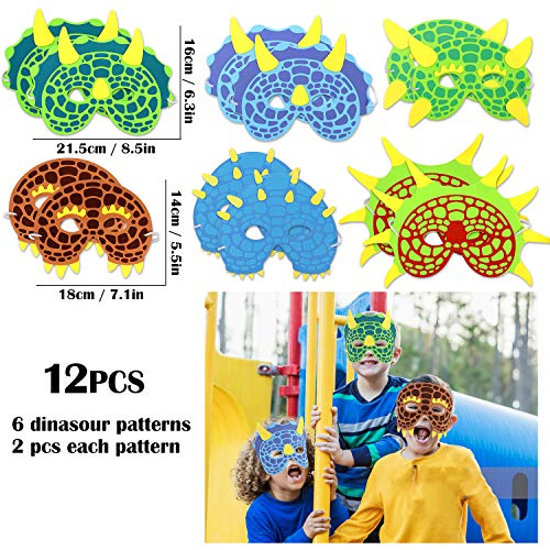 vamei 64 Piezas Fiesta Dinosaurio Niños Máscaras Pulseras de Juguete Bofetada Pulsera Llavero Dinosaurio Tatuaje Niños Anillos Niños Fiesta Cumpleaños Artículos