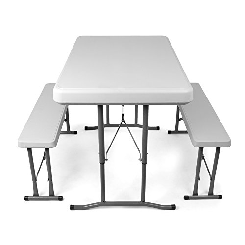 Vanage VG-4451 Mesa Plegable y Bancos de Exterior, Blanco, 104 x 63.5 x 73.5 cm