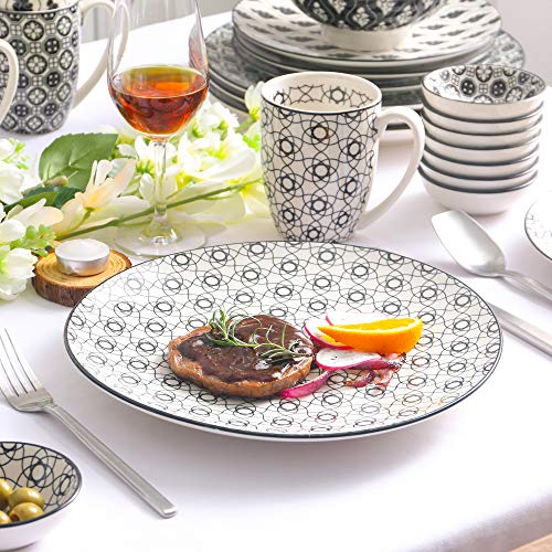 vancasso 16 Piezas Vajilla de Porcelana Pintada a Mano Gris Spot Servicio Set 10,6 Plato vajilla vajilla 8,5" Plato de Postre 6" Bowl y 13 oz Taza, Servicio para 4 Personas