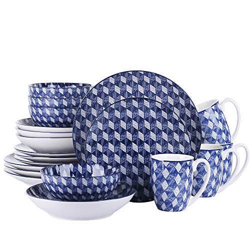 vancasso AICHI Juego de Vajillas de Porcelana 20 piezas Estilo Japones con 4 Platos de Cena/Postres/Platos de Sopa/Cuencos de Cereales/Tazas de Cafe para 4 Personas