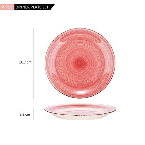 vancasso Serie Bella Juego de Platos Llanos 4pcs Platos de Cena Retro Bobina Pintado a Mano, Gres Esmaltada, Rosa