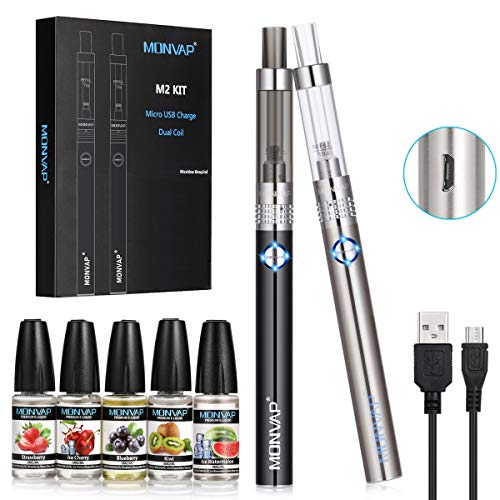 Vaper Cigarros Electronicos, MONVAP M2 Ecig, 2 * Vape Pen + 5* E Liquido, 1.6ohm 2ml, Battería Recargable Cigarrillos Electronicos, E Cigarette Sin Nicotina 0.0mg (M2)