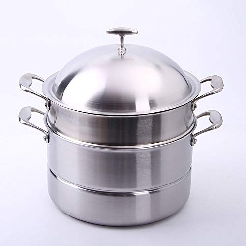 Vaporera Multi-Capa De Acero Inoxidable Vapor Vapor Olla De Cocina Multifuncional Olla Grande (Color : Silver, Size : 30cm)