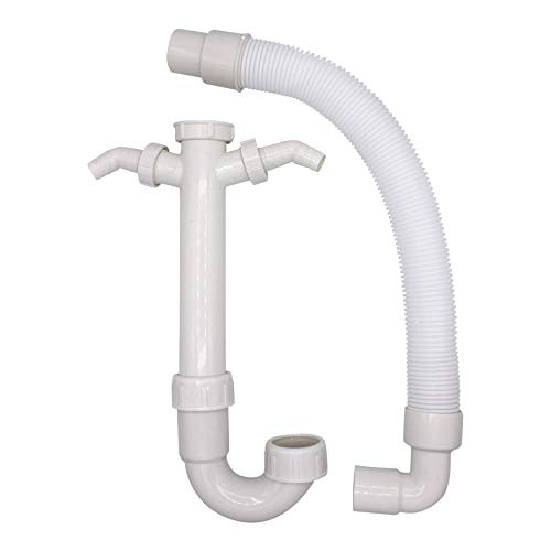 Variosan 11497 - Sifón de tubo flexible (1 1/2", 2 conectores de 1", para fregadero de cocina, lavavajillas y lavadora)