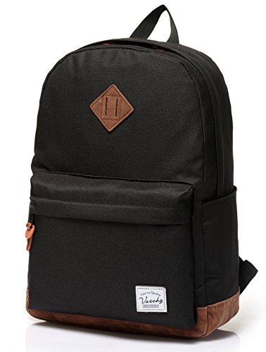 VASCHY Mochilas Escolares Juveniles,Mochila Hombre Mujer Resistente al Agua Portatil 15.6 Pulgadas para Universidad Trabajo Viaje Negro