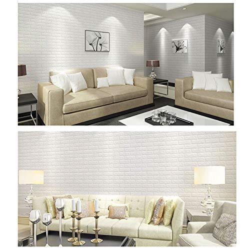 VASEN Papel Pintado Pared, 3D Paneles Pared Autoadhesivos, Papel Pintado Autoadhesivo Imitación Ladrillo, Papel Pared para Salón Cocina, 77 x 70cm (10 piezas, Blanco)