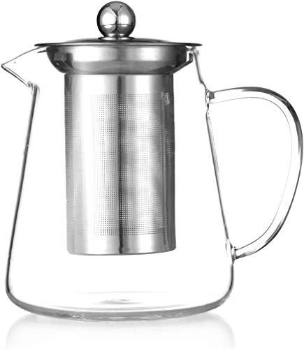 Vaso cuadrado de vidrio resistente al calor para tetera con infusor perfecto para té y café (450 ml)