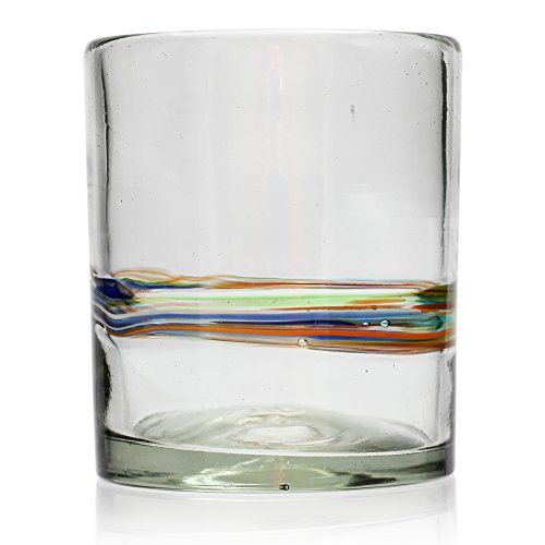 Vaso Tumbler Artesanal – Vidrio Reciclado – Raya multicolor - Juego de 2