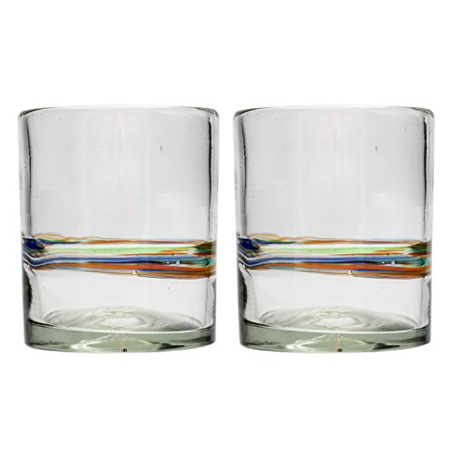 Vaso Tumbler Artesanal – Vidrio Reciclado – Raya multicolor - Juego de 2