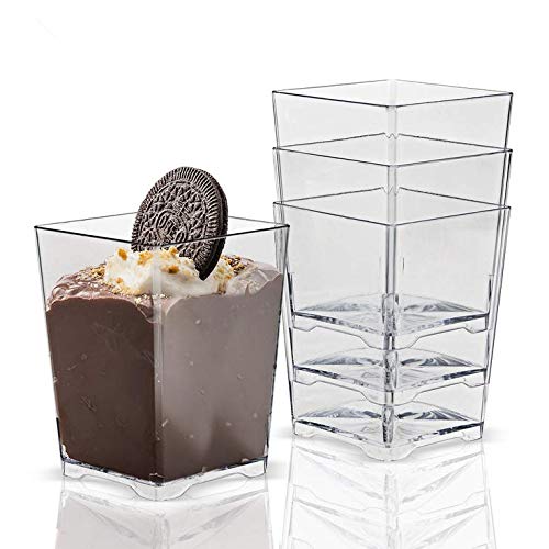 Vasos de postre cuadrados de plástico transparente con forma de postre, 4 onzas, 24 unidades, mini tazas, tazas de chocolate para postres, vasos de aperitivos, vasos de chupete[Mini Maravillas]