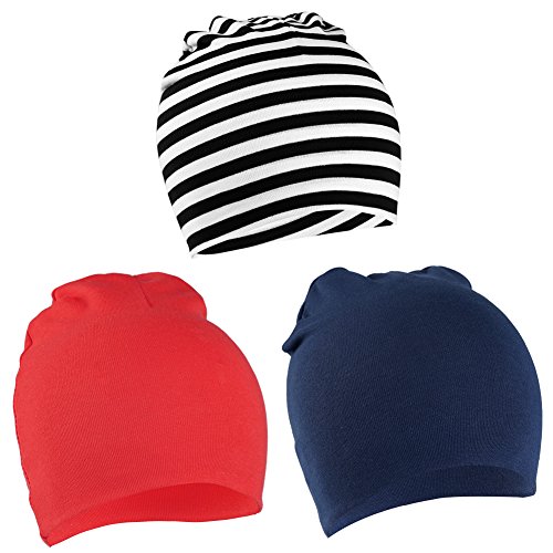 VBIGER Niños Sombrero Gorros 100% Algodón Beanie Hat Primavera otoño 3 Piezas,uno - Tres años