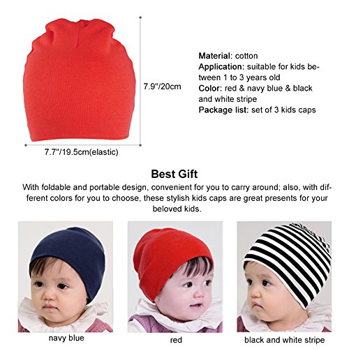 VBIGER Niños Sombrero Gorros 100% Algodón Beanie Hat Primavera otoño 3 Piezas,uno - Tres años