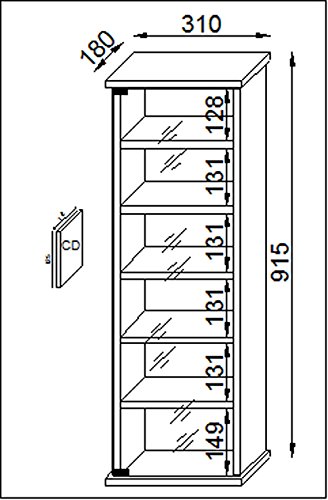 VCM Loposa Estante Mural para 150 CDs, Roble Sonoma (Vetas), 91,5x31x18 cm