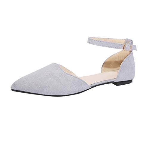 VECDY Zapatos Mujeres Sandalias, Verano Fiesta 2019 Popular Color Sólido Con Hebilla Correa Tacones Bajos Bombas Punta Estrecha Bloques Tacones Sandalias Zapatos Casaules Planas (38, Gris)