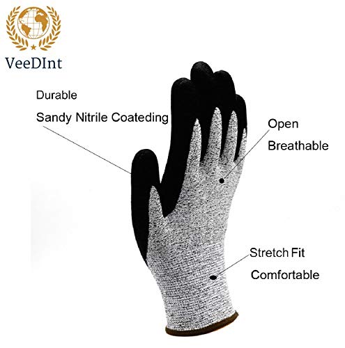 VeeDInt Guantes resistentes a los cortes, protección de alto rendimiento nivel 5, guantes de cocina de grado alimenticio, guantes de seguridad para trabajo al aire libre, M, 1