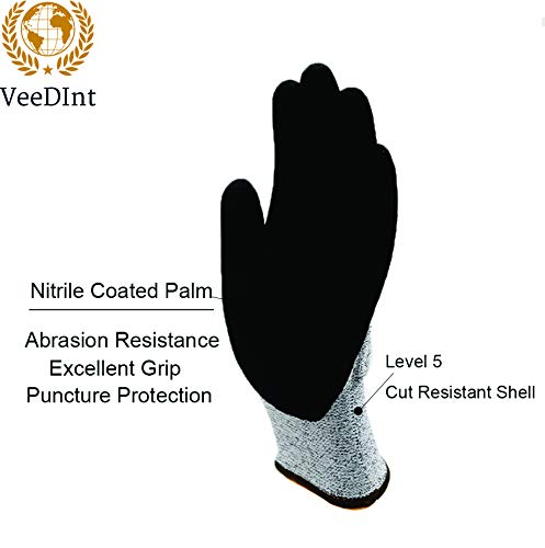 VeeDInt Guantes resistentes a los cortes, protección de alto rendimiento nivel 5, guantes de cocina de grado alimenticio, guantes de seguridad para trabajo al aire libre, M, 1