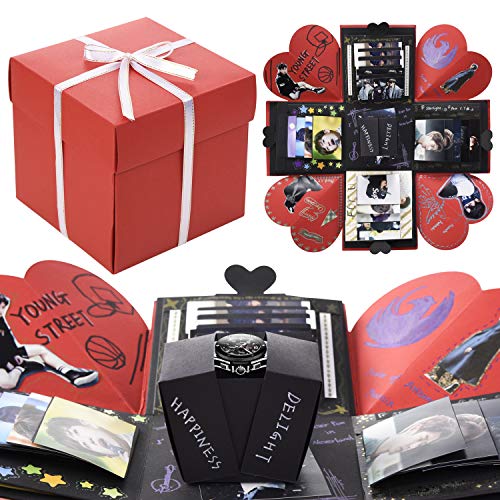 VEESUN Caja de Regalo Creative Explosion Box, DIY Álbum de Fotos Amor Memory Album Caja Fotos Regalos Originals para Aniversario de Boda Cumpleaños Navidad para Mujer Niña Novios Novia, Negro y Rojo