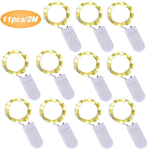 VEGKEY Micro LED luces de hadas impermeables a batería para dormitorio,jardín,Navidad,Halloween,bodas y fiestas 2m Blanco cálido