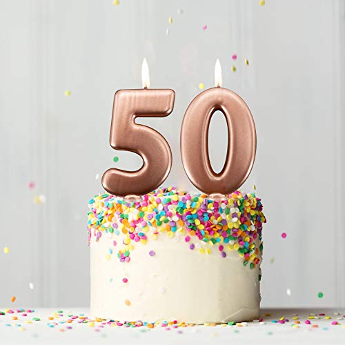 Velas 50 años Rosa Gold para tarta fiesta cumpleaños | Decoraciones Velas Aniversario Tarta 50 | Altura 10 cm