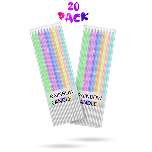 Velas Cumpleaños De Colores 20 PCS, Vela Cumpleaños De Pastel Metálicas Para Pasteles Con Soporte, Velas Largas Y Finas Para Fiestas, Suministros De Decoración De Pasteles De Cumpleaños Para Bodas