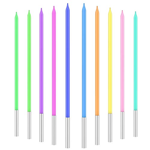 Velas Cumpleaños De Colores 20 PCS, Vela Cumpleaños De Pastel Metálicas Para Pasteles Con Soporte, Velas Largas Y Finas Para Fiestas, Suministros De Decoración De Pasteles De Cumpleaños Para Bodas