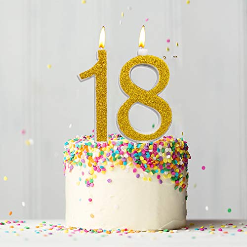 Velas Maxi 18 años para tarta fiesta cumpleaños 18 años | Decoraciones Velas Auguri Aniversario Tarta 18 | Altura 13 cm (Oro)
