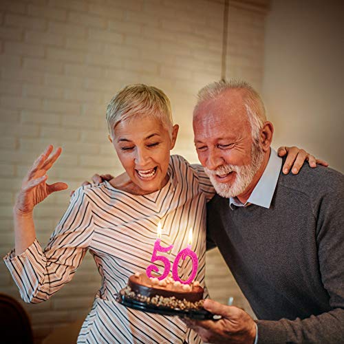 Velas Maxi de 50 años para Tarta de cumpleaños de 50 años, decoración de Velas de cumpleaños, Tarta de 50, Fiesta temática, Altura 13 cm, Fucsia Brillante