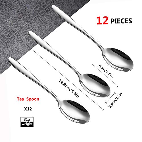 Velaze Juego Cucharas de Té Café Cucharillas Set 12 Piezas Cuchara Postre de Acero Inoxidable 18/10, Plata