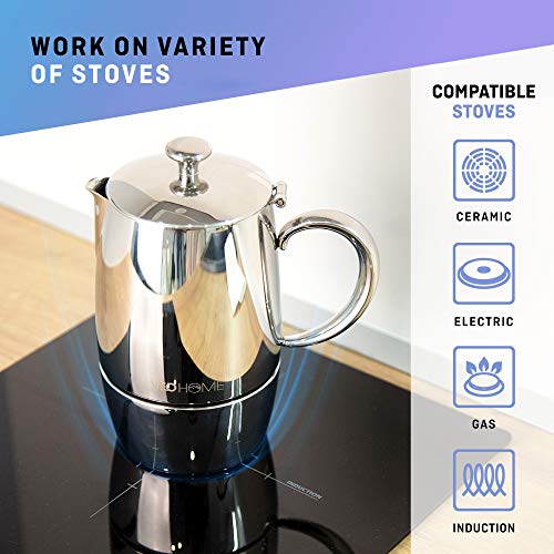 VeoHome - Cafetera Italiana de Acero Inoxidable 6 tazas 300 ml – Cafetera Moka Italiana para cocinas Inducción, Vitrocerámica y de Gas - Estilo Espresso – Irrompible, Segura y apta para Lavavajillas