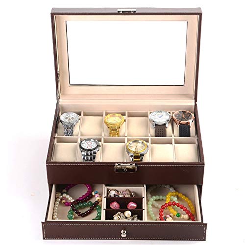 Ver caja de Almacenamiento de Exhibición Joyas de colección caja de presentación de cristal encimera superior de la joyería caja de almacenamiento de pulsera caja de la colección 12 Relojes Regalo par