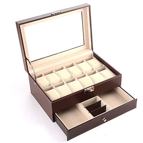 Ver caja de Almacenamiento de Exhibición Joyas de colección caja de presentación de cristal encimera superior de la joyería caja de almacenamiento de pulsera caja de la colección 12 Relojes Regalo par