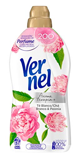 Vernel Suavizante Lavadora Concentrado Aromaterapia Té & Peonia 57 Lavados - Pack de 8, Total: 456 Lavados (10.4 L)