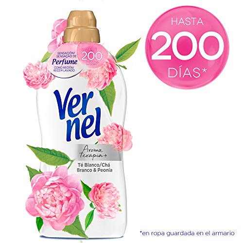 Vernel Suavizante Lavadora Concentrado Aromaterapia Té & Peonia 57 Lavados - Pack de 8, Total: 456 Lavados (10.4 L)