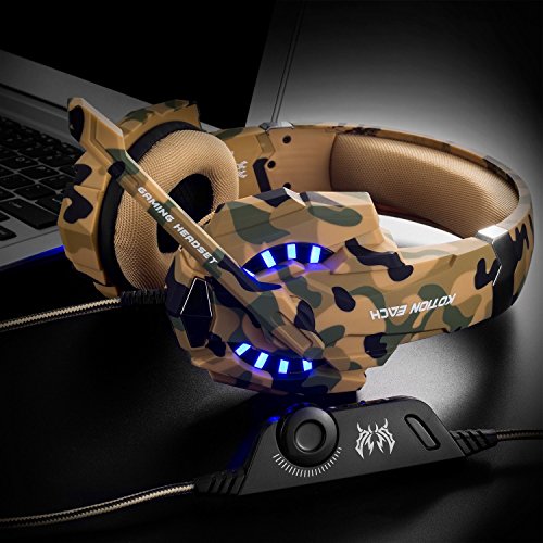 VersionTECH. Auriculares Gaming Estéreo Con Micrófono Gaming Headset Profesional Bass Over-Ear Con 3.5mm Jack,Luz LED,Bajo Ruido Compatible Para PC (Camuflaje)