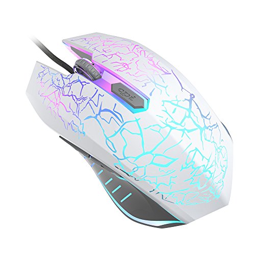 VersionTECH. Ratón Gaming con Cable hasta 2400 DPI Ratón Ergonómico Óptico para Juegos con 7 Colores Luz LED 6 Botón Gaming Mouse Wired para PC/Ordenadores Portátil/Mac(Blanco)