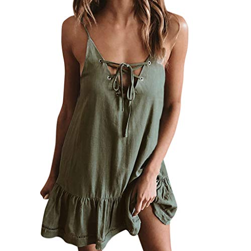 Vestidos Mujer Verano Vestido Halter Sexy Correa con Vestido sin Tirantes en la Espalda con Volantes Fiesta Coctel Vestidos Playa Mujeres Slim Fit Casual riou