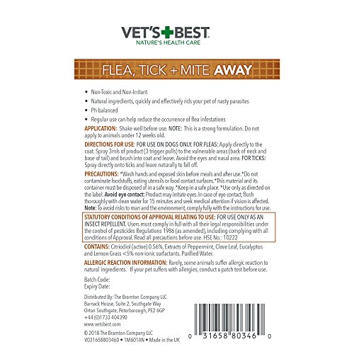 Vet's Best - Espray antiparasitario para el hogar (pulgas, garrapatas y ácaros)