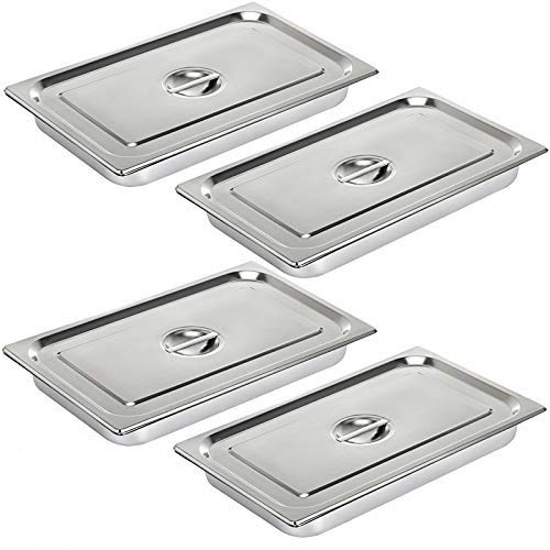 VEVOR Bandeja Rectangular de Acero Inoxidable, 50 x 30 x 10 CM 4, Unidad Bandeja Honda, Rectangular para Servir, Bandeja Profunda Bandeja de Acero Inoxidable, Bandeja para Arroz al Vapor con Tapas