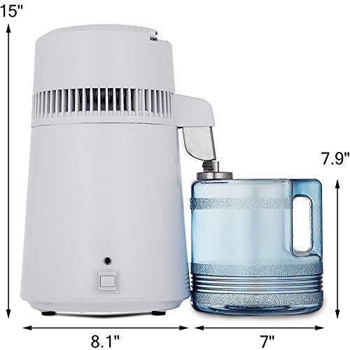 VEVOR Destilador de Agua Purificador Water Distiller Destilador de Agua Pura Filtros Destilación de Agua 4L de Acero Inoxidable Interno con Botella de colección