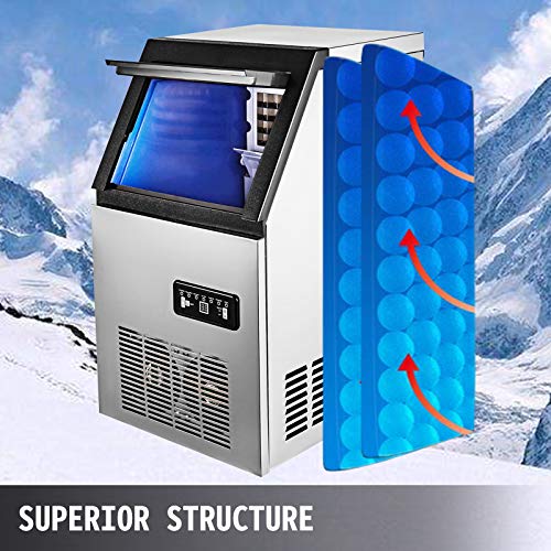 VEVOR Máquina para Hacer Hielo, de Acero Inoxidable de Calidad Alimentaria, Trituradora de Máquina de Hielo Comercial, 60kg/24 horas, con Panel de Control LCD Inteligente, para Cafeterías Bares etc