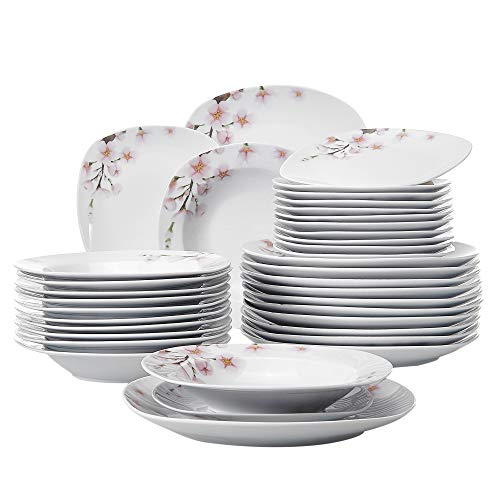 VEWEET Annie 36 Piezas Juegos de Vajillas de Porcelana con 12 Platos, 12 Platos Hondos y 12 Plato de Postre para 12 Personas